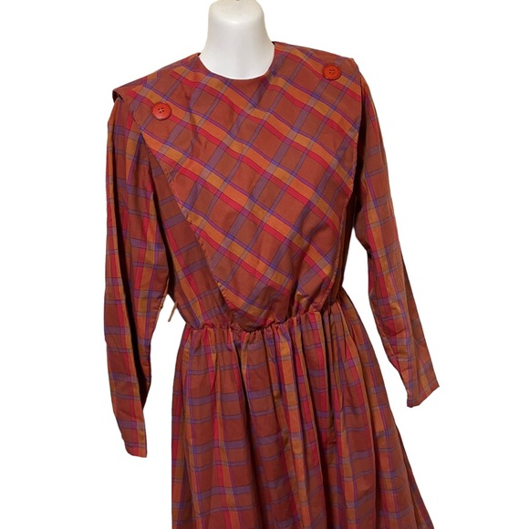 Vintage 70s 80s The Shapely Dress Co Plaid Long Sleeve Dress - Picture 2 of 10